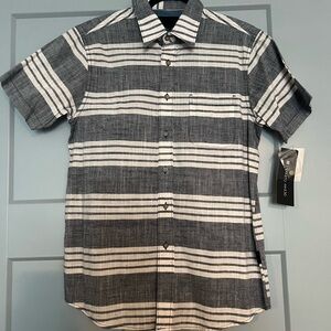 Ocean Current Men’s S Gray & White Stripe Button-Down | Modern Coastal ST Sleeve
